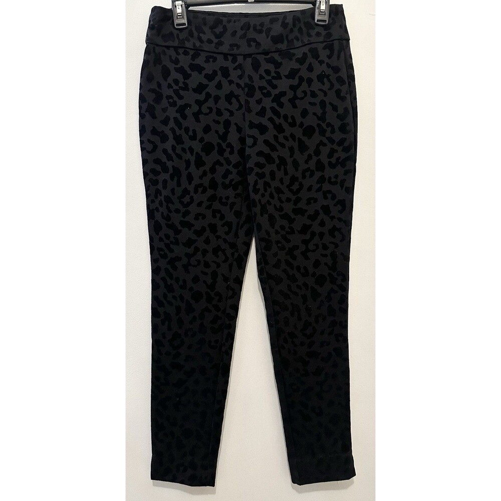 Versona Black Flocked Leopard Print Leggings Womens Size Small Stretch Pull On